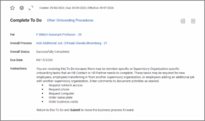 Complete To Do: Other Onboarding Procedures.
