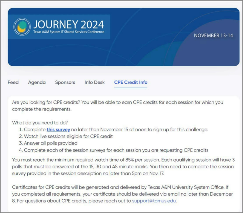 CPE Credit Info instructions on the Journey 2024 webpage. 