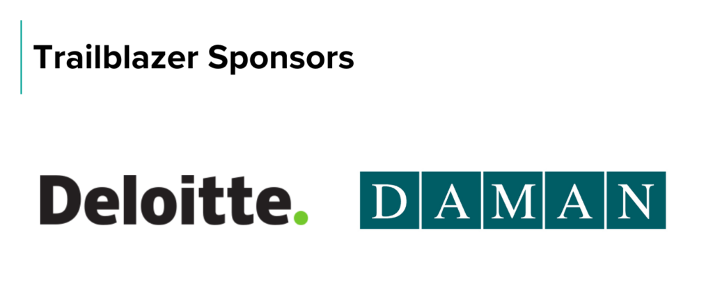 Company logos for the 2024 Trailblazer Sponsors: Deloitte and Daman.