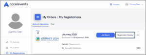 registration details button on event tile