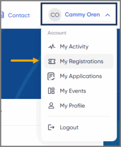 selecting my registrations on the menu that appears on the name
