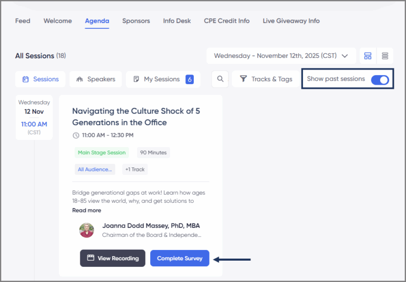 Regular sessions page survey location