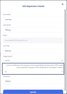 CPE question highlighted in the Edit Registration Details